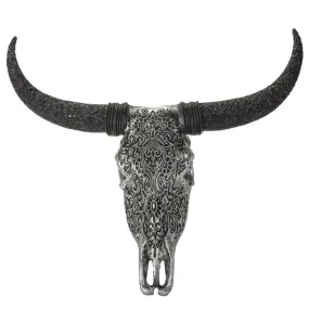 12.8" Carved Resin Cow Skull in Silver