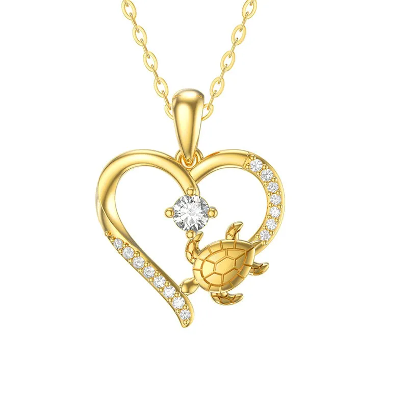 14K Gold Sea Turtle Mother And Child Necklaces Gifts For Women Girls