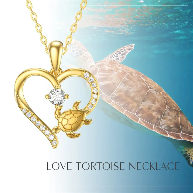 14K Gold Sea Turtle Mother And Child Necklaces Gifts For Women Girls