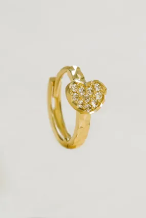 14K Solid Gold Jewelry Bling Cutting Heart Cz Round Earring Hoop Ring