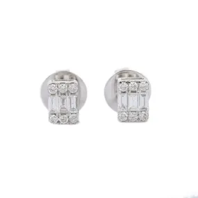 14K White Gold Illusion Setting Studs Earrings