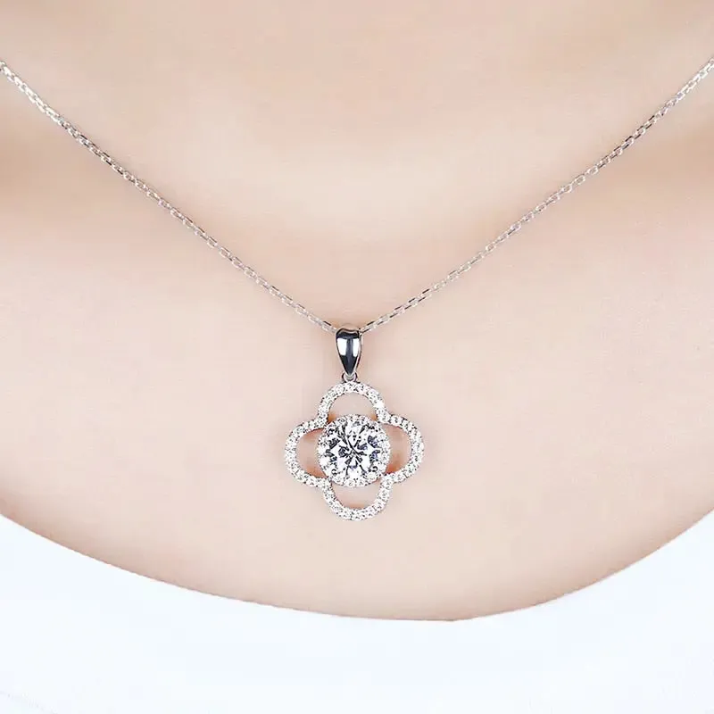 14k White Gold Moissanite Necklace / Pendant 1ct Center Stone