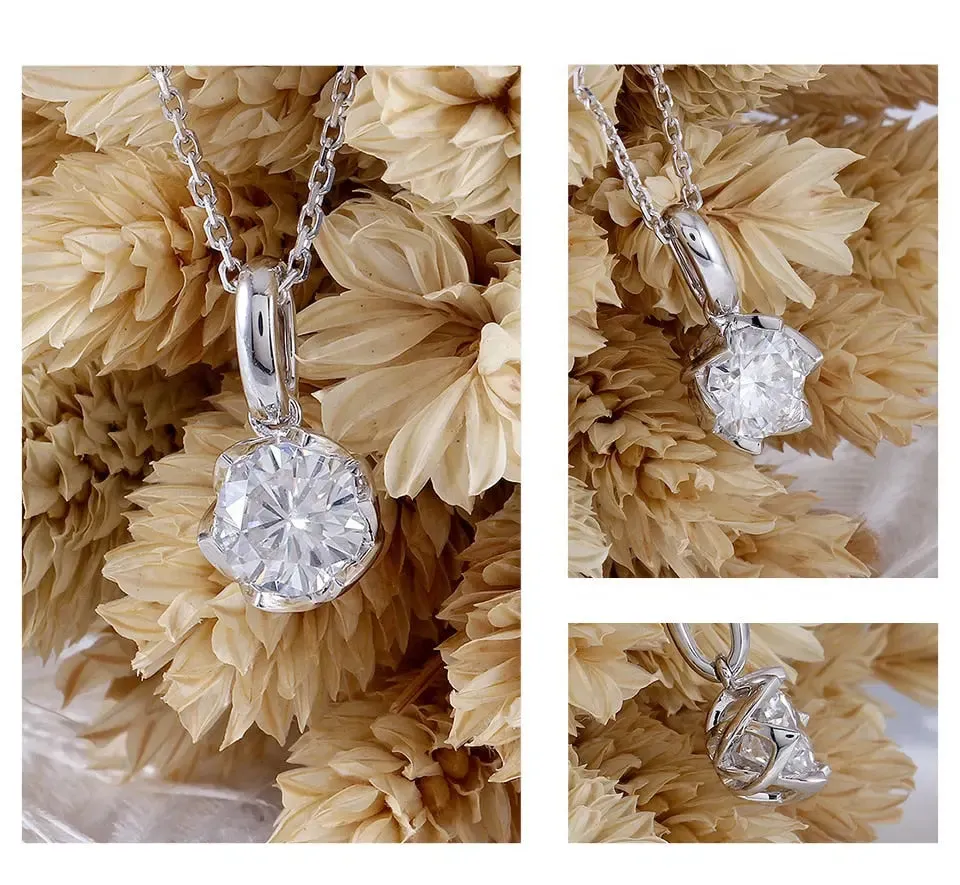 14k White Gold Moissanite Necklace / Pendant 1ct