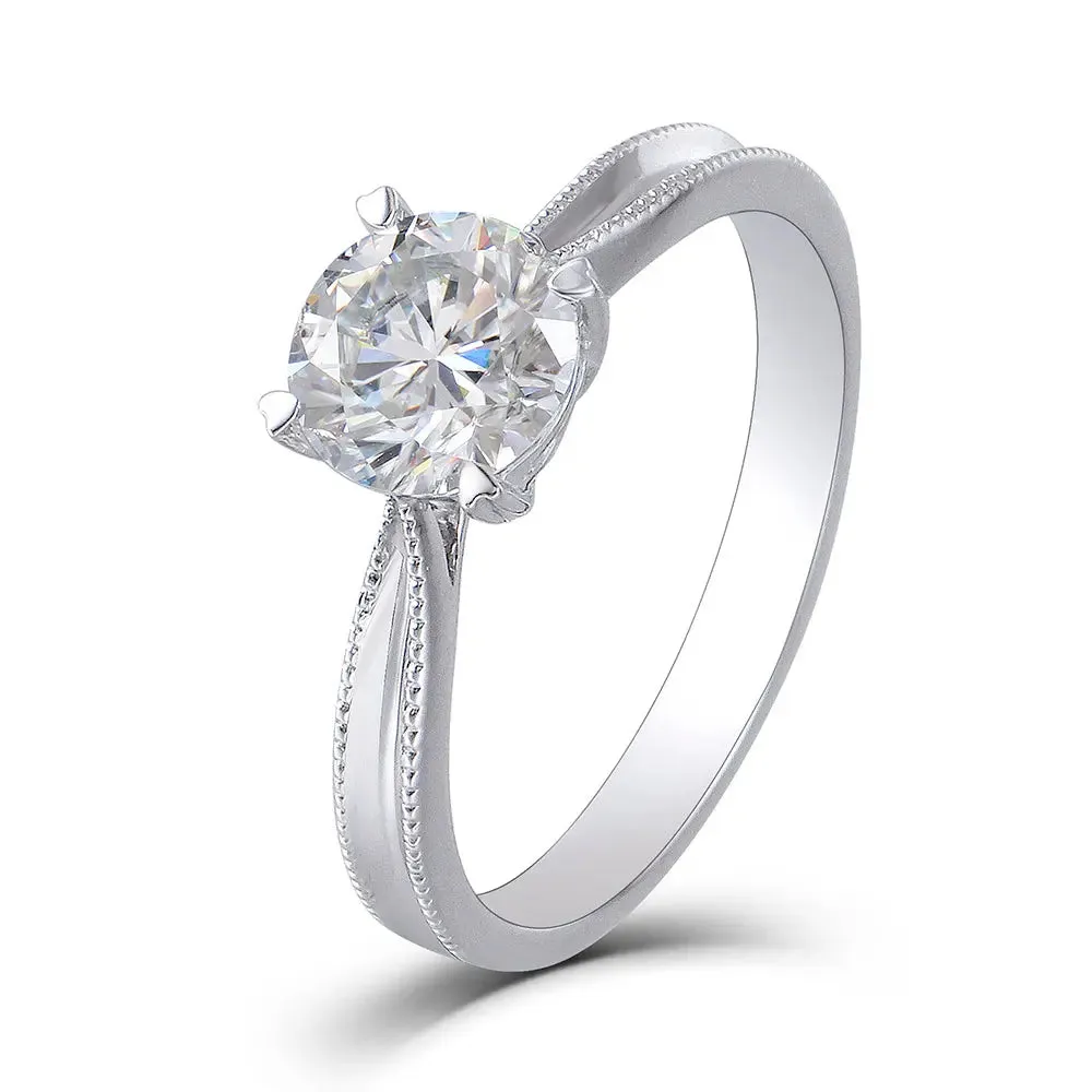 14k White Gold Solitaire Moissanite Ring 1ct