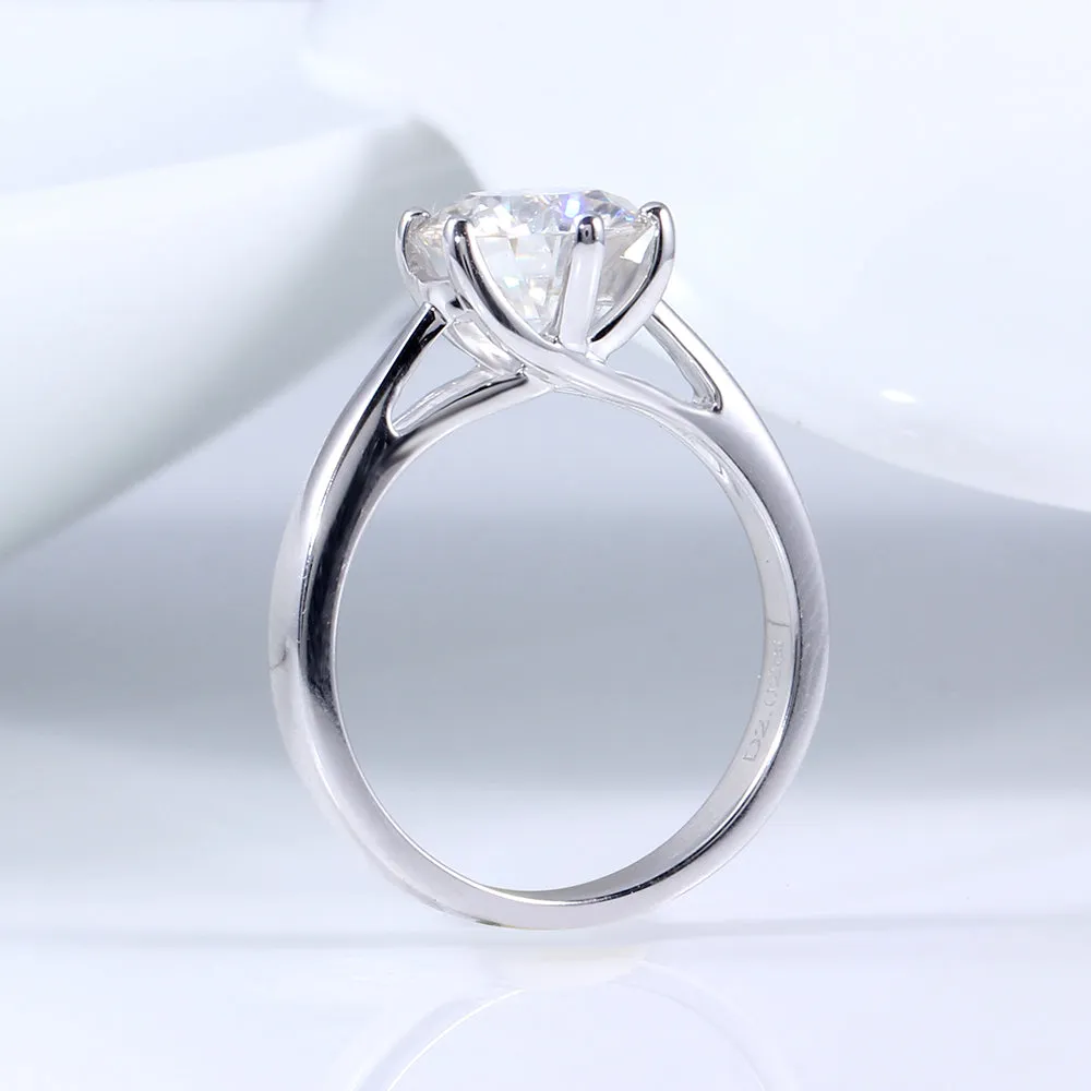 14k White Gold Solitaire Moissanite Ring 2ct