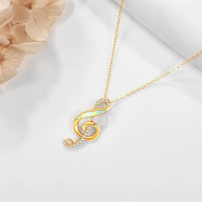 14K Yellow Gold Music Note Necklace Real Gold Treble Clef Pendant Necklaces For Women Girls Christmas Gift