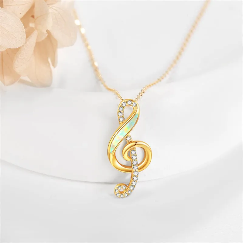 14K Yellow Gold Music Note Necklace Real Gold Treble Clef Pendant Necklaces For Women Girls Christmas Gift