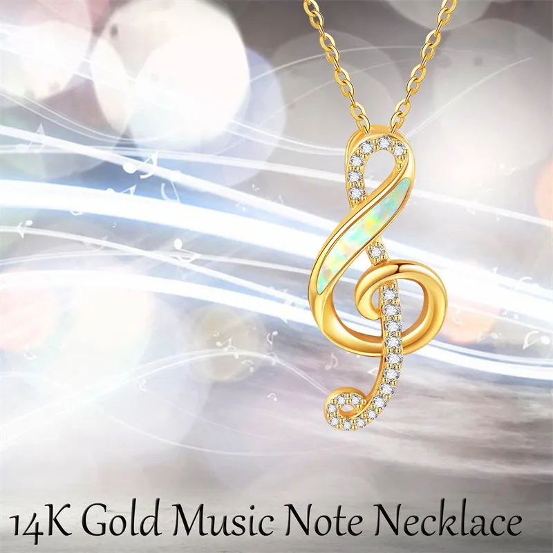 14K Yellow Gold Music Note Necklace Real Gold Treble Clef Pendant Necklaces For Women Girls Christmas Gift