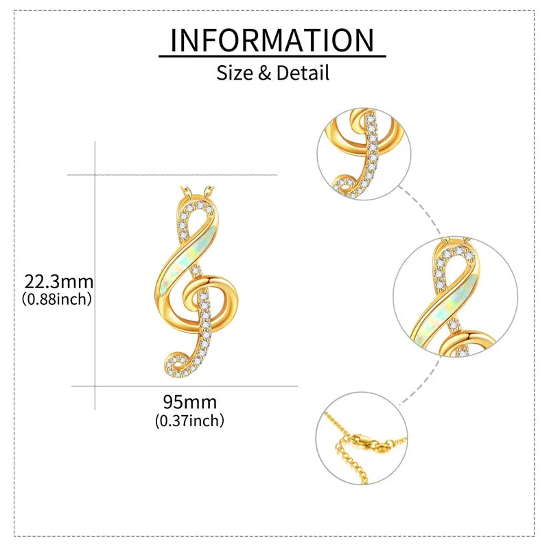 14K Yellow Gold Music Note Necklace Real Gold Treble Clef Pendant Necklaces For Women Girls Christmas Gift