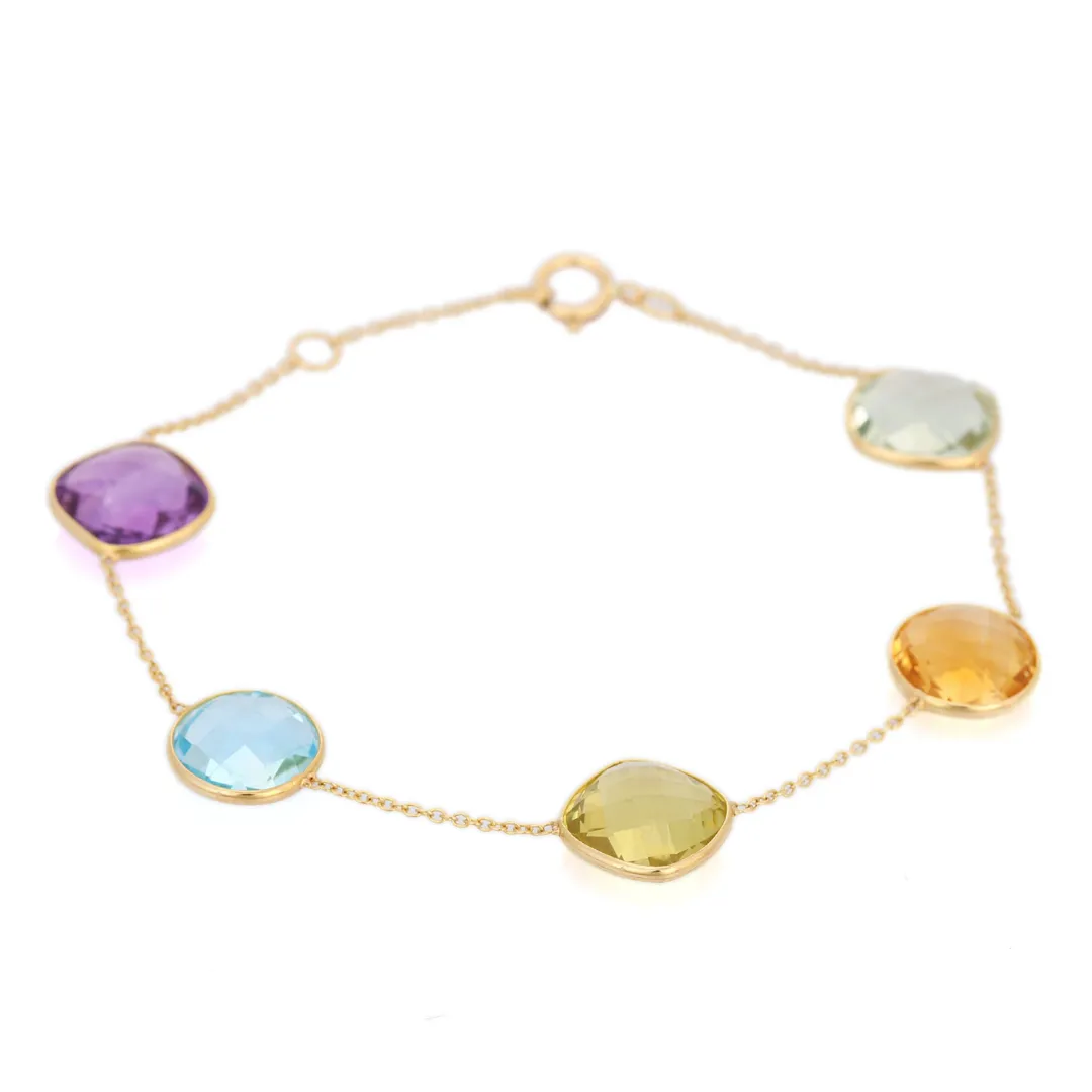 18K Gold Multi Gemstone Bracelet