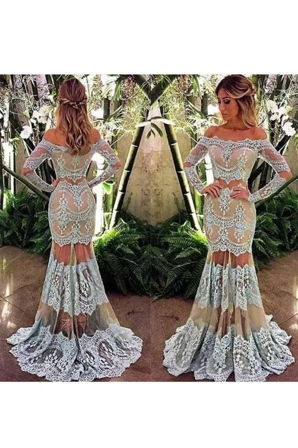 2024 Long Sleeves Prom Dresses Mermaid Boat Neck Tulle PQZDZT7F