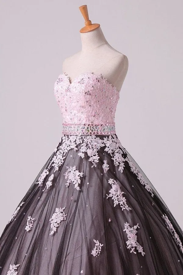 2024 Quinceanera Dresses Sweetheart Tulle With Beading And Applique P56HXQ6N