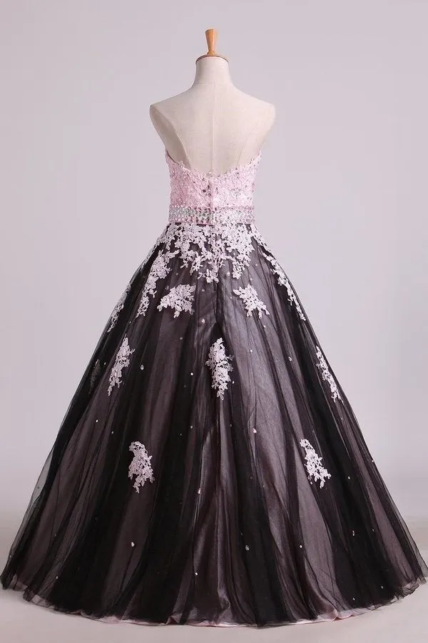 2024 Quinceanera Dresses Sweetheart Tulle With Beading And Applique P56HXQ6N