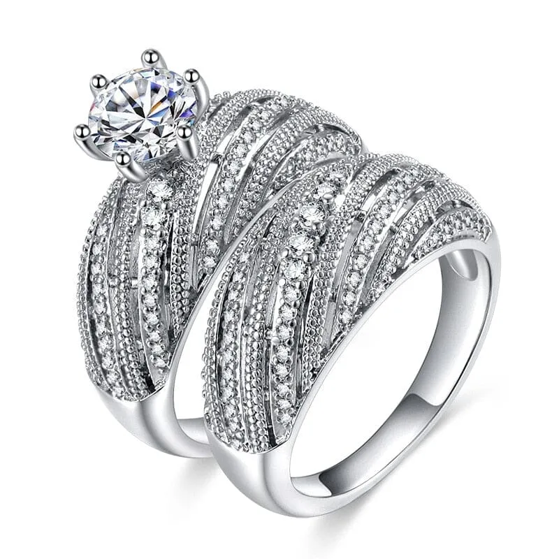 2pcs Natural Elegant Diamond Ring - 925 Sterling Silver