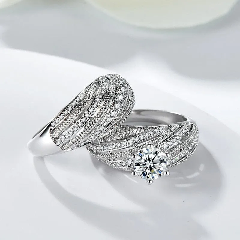 2pcs Natural Elegant Diamond Ring - 925 Sterling Silver