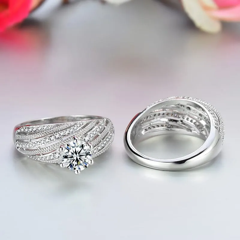 2pcs Natural Elegant Diamond Ring - 925 Sterling Silver