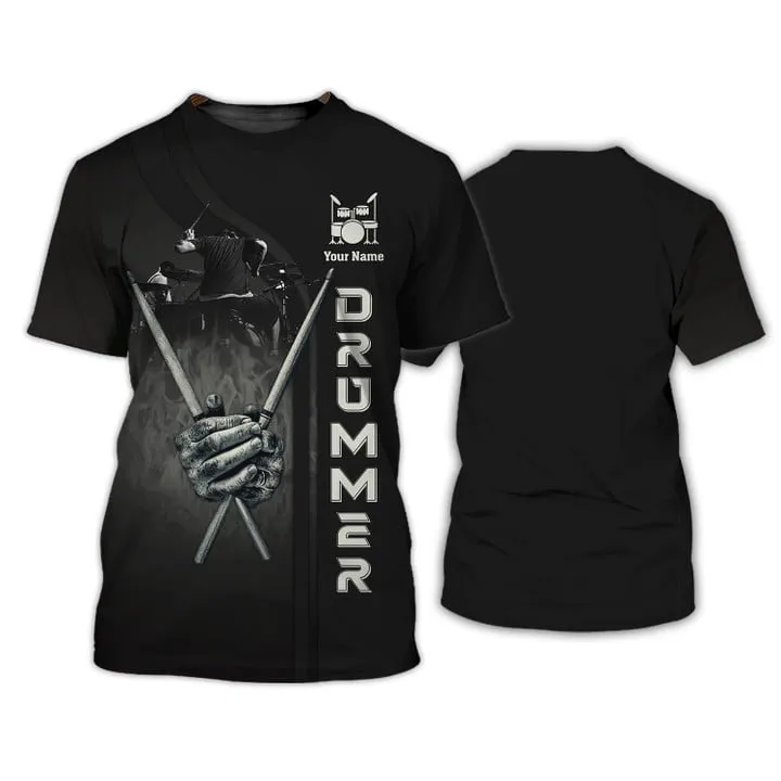 3D All Over Print Drum Shirt, Drummer Tee Shirt Drums Personalized Name 3D T-Shirt