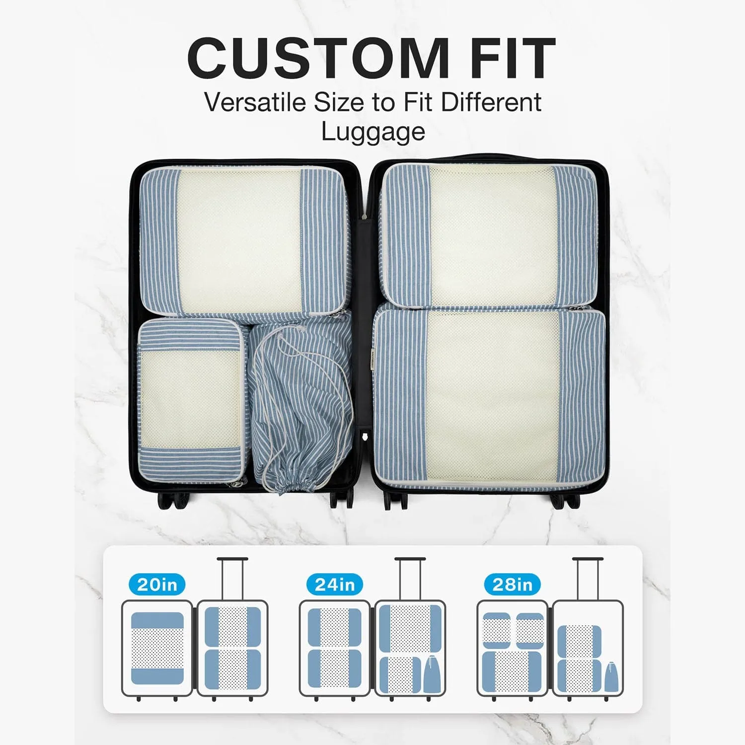 6PCS Foldable Travel Packing Cubes for Suitcase