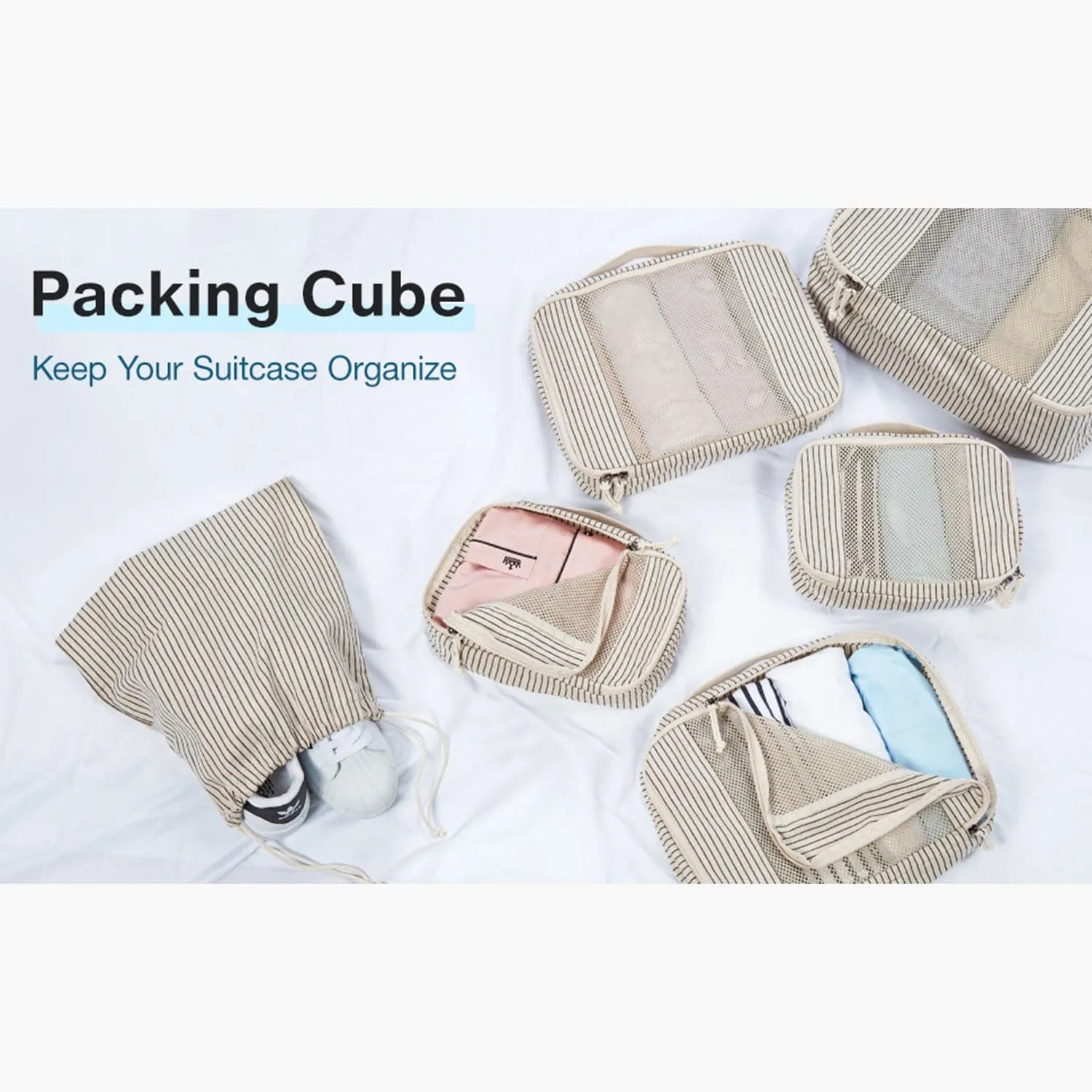 6PCS Foldable Travel Packing Cubes for Suitcase