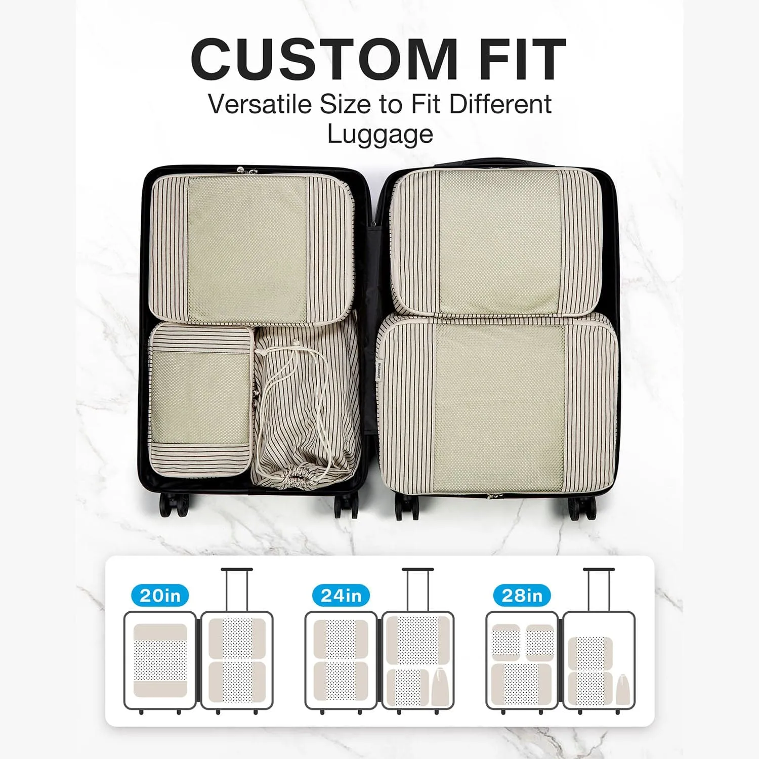 6PCS Foldable Travel Packing Cubes for Suitcase