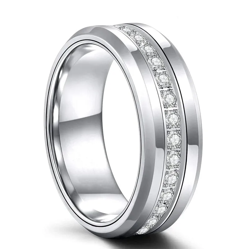 8MM Men's Titanium Ring Wedding Band Eternity Channel Set CZ High Polished