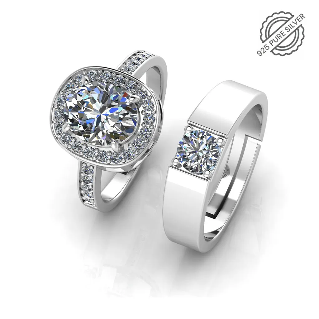 925 Crystal Sterling Silver Queens Ring for Couple's