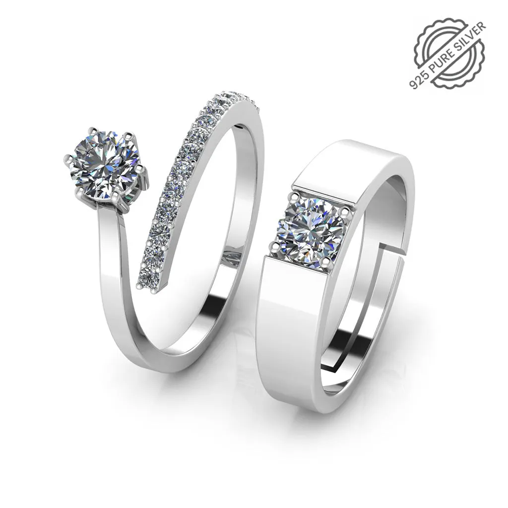 925 Sterling Silver Ring with Cubic Zircon for Couple's