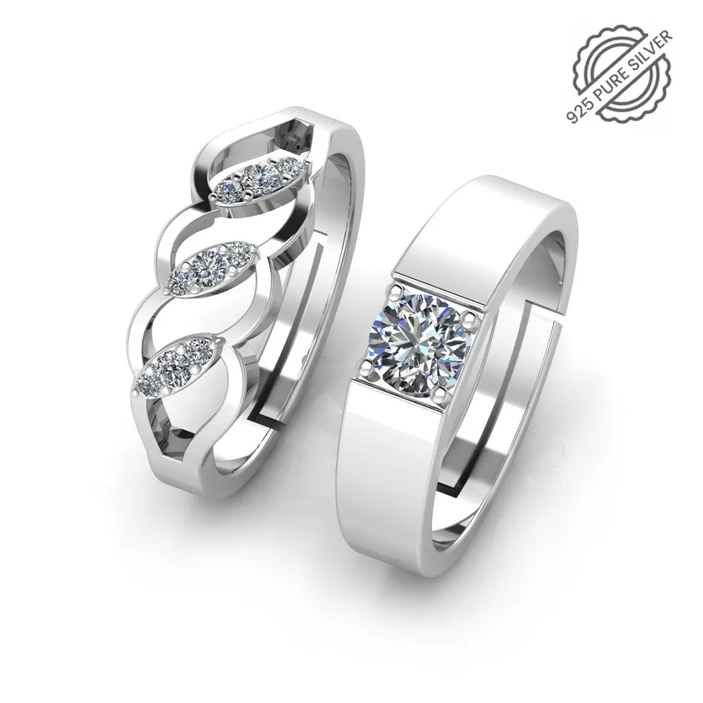 925 Sterling Silver Solitaire and Crystal Designer Zircon Diamond Ring for Couple