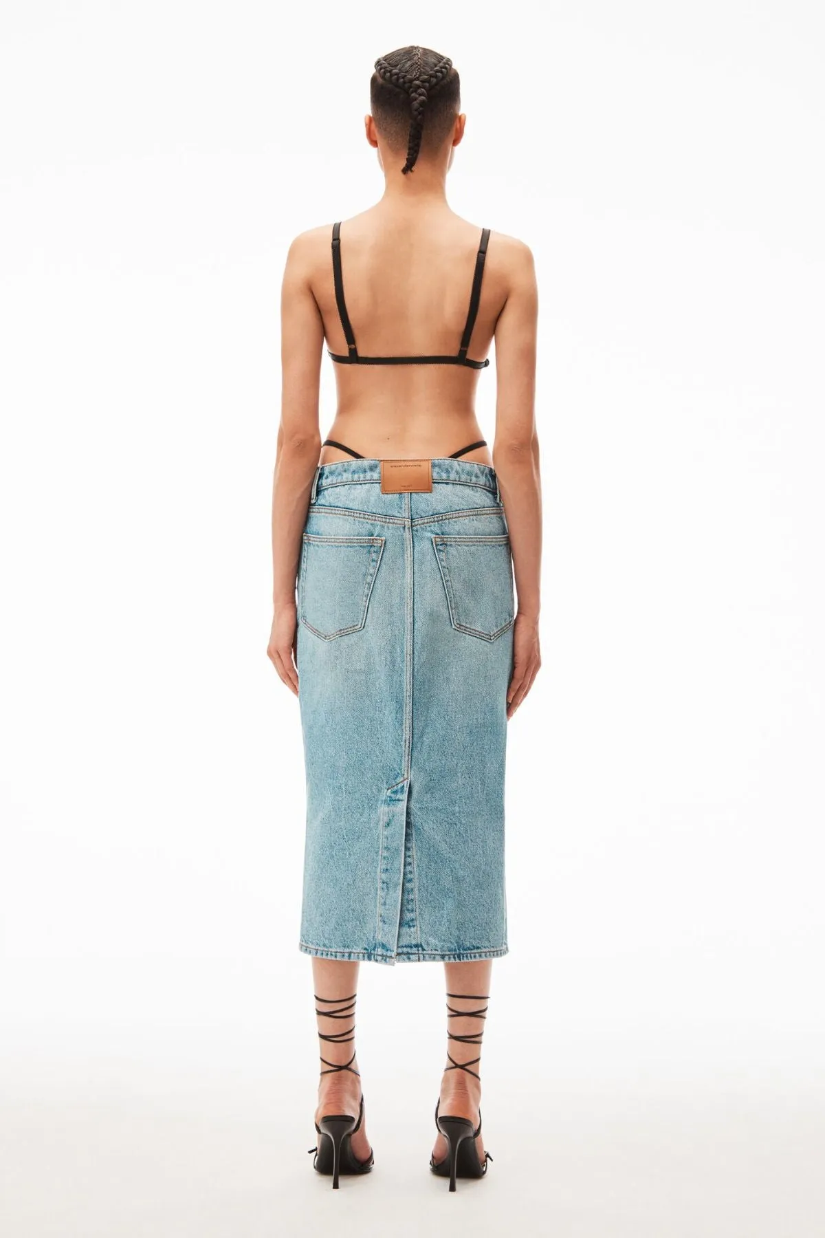 Alexander Wang Diamante Bikini Strap Denim Midi Skirt - Vintage Faded Indigo