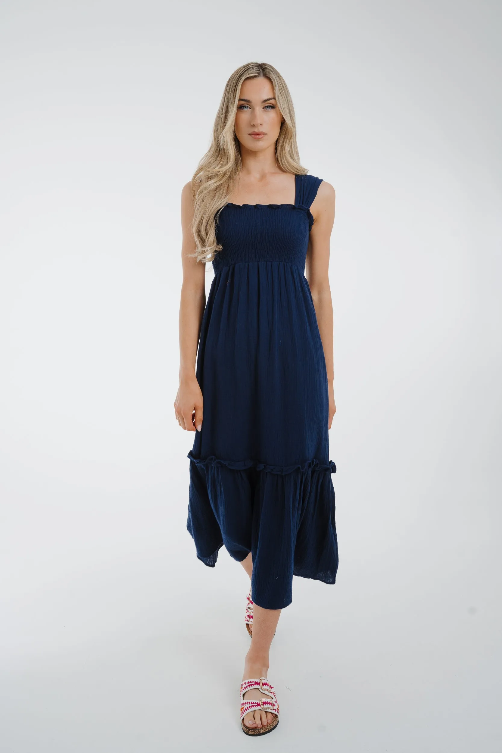 Ally Peplum Hem Dress In Navy