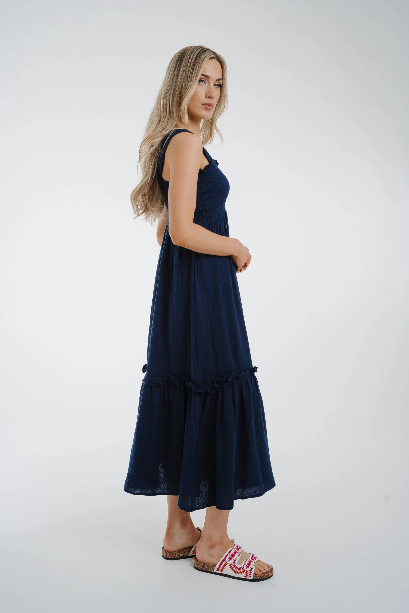 Ally Peplum Hem Dress In Navy