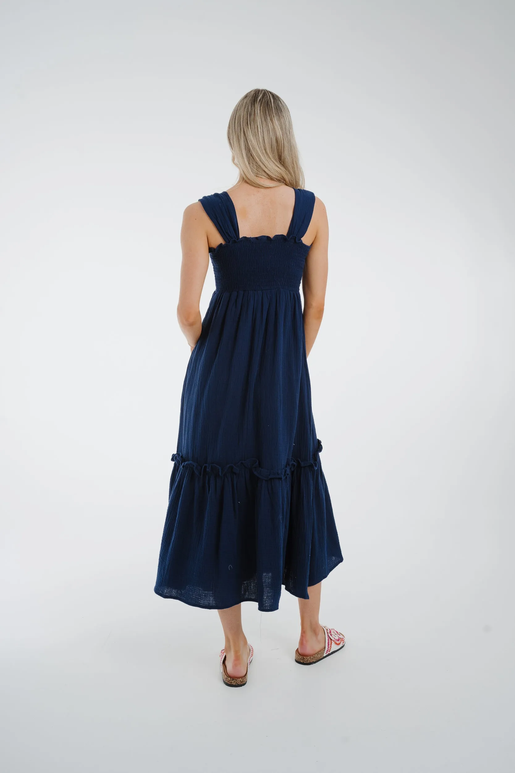 Ally Peplum Hem Dress In Navy