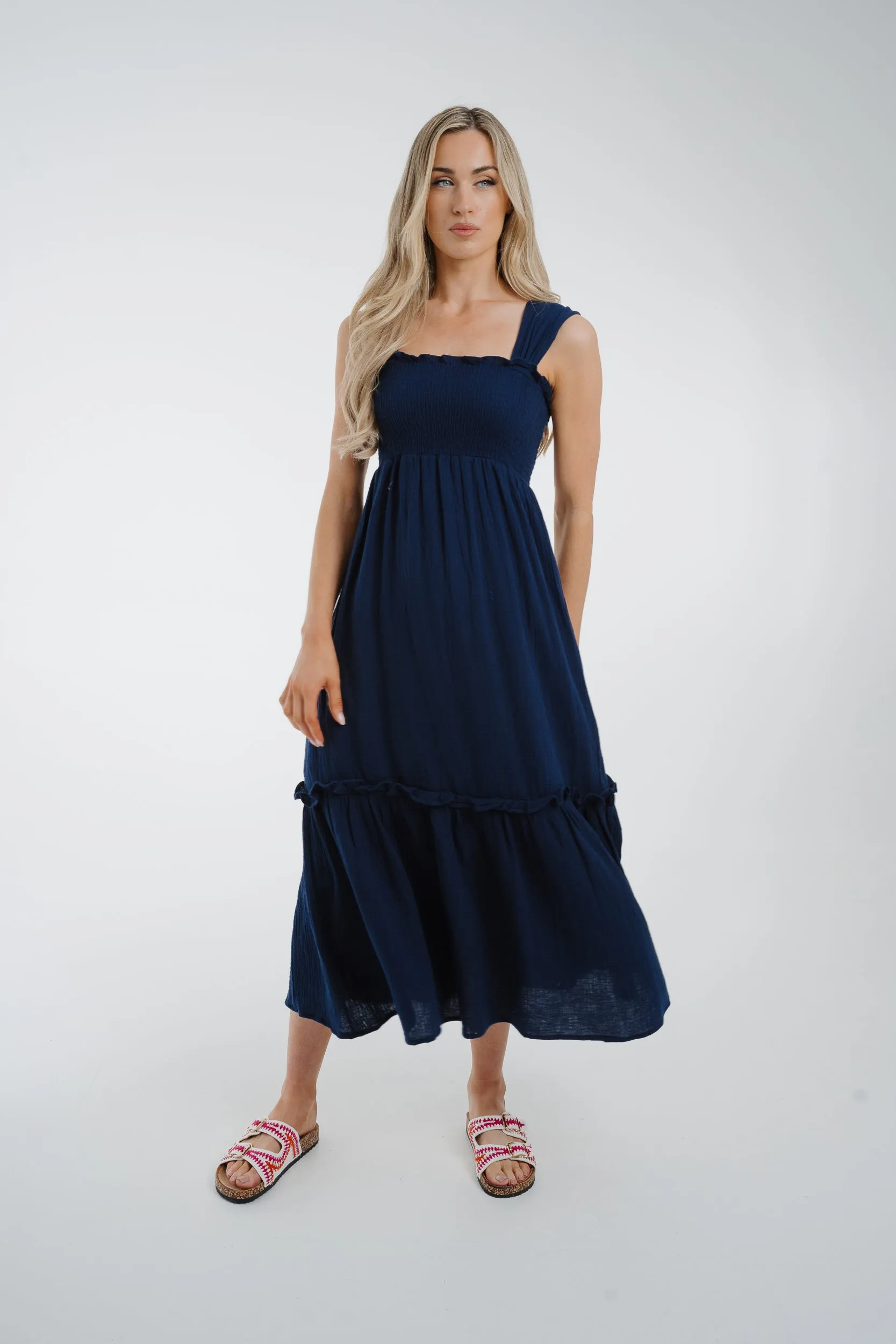 Ally Peplum Hem Dress In Navy