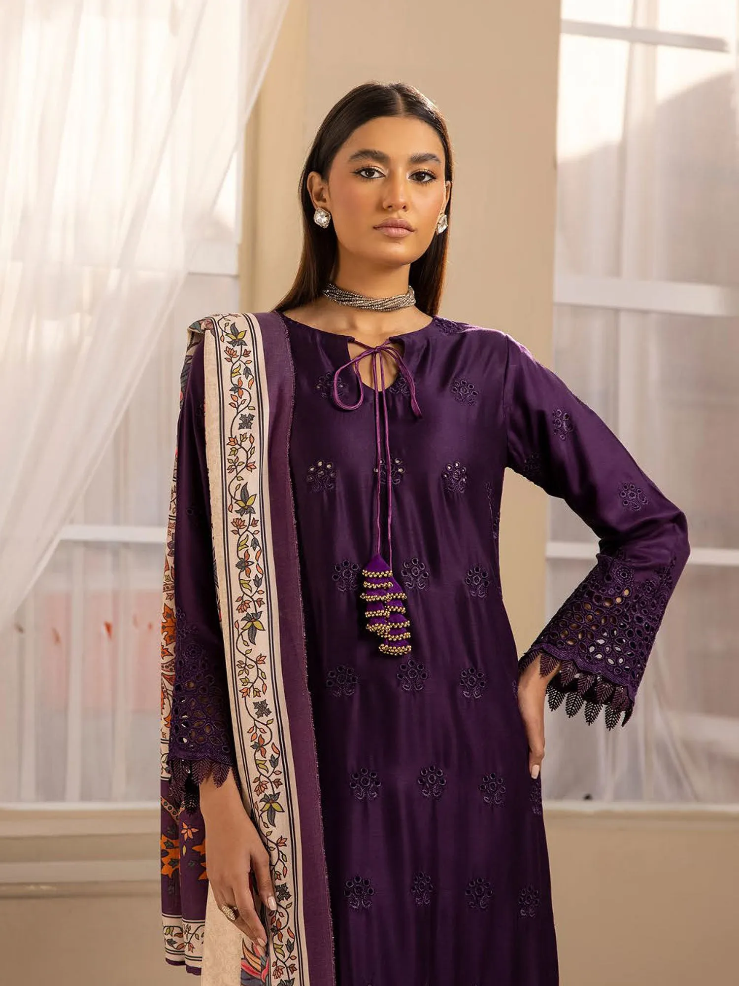 Ally's "Inarah" Purple Chikankari Sateen Twill 3-Piece Suit (AL-361)