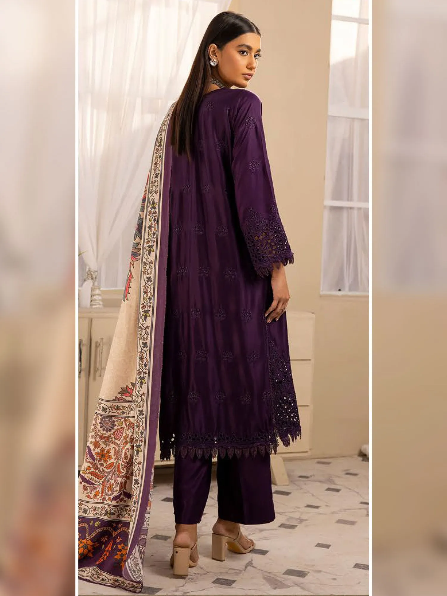 Ally's "Inarah" Purple Chikankari Sateen Twill 3-Piece Suit (AL-361)