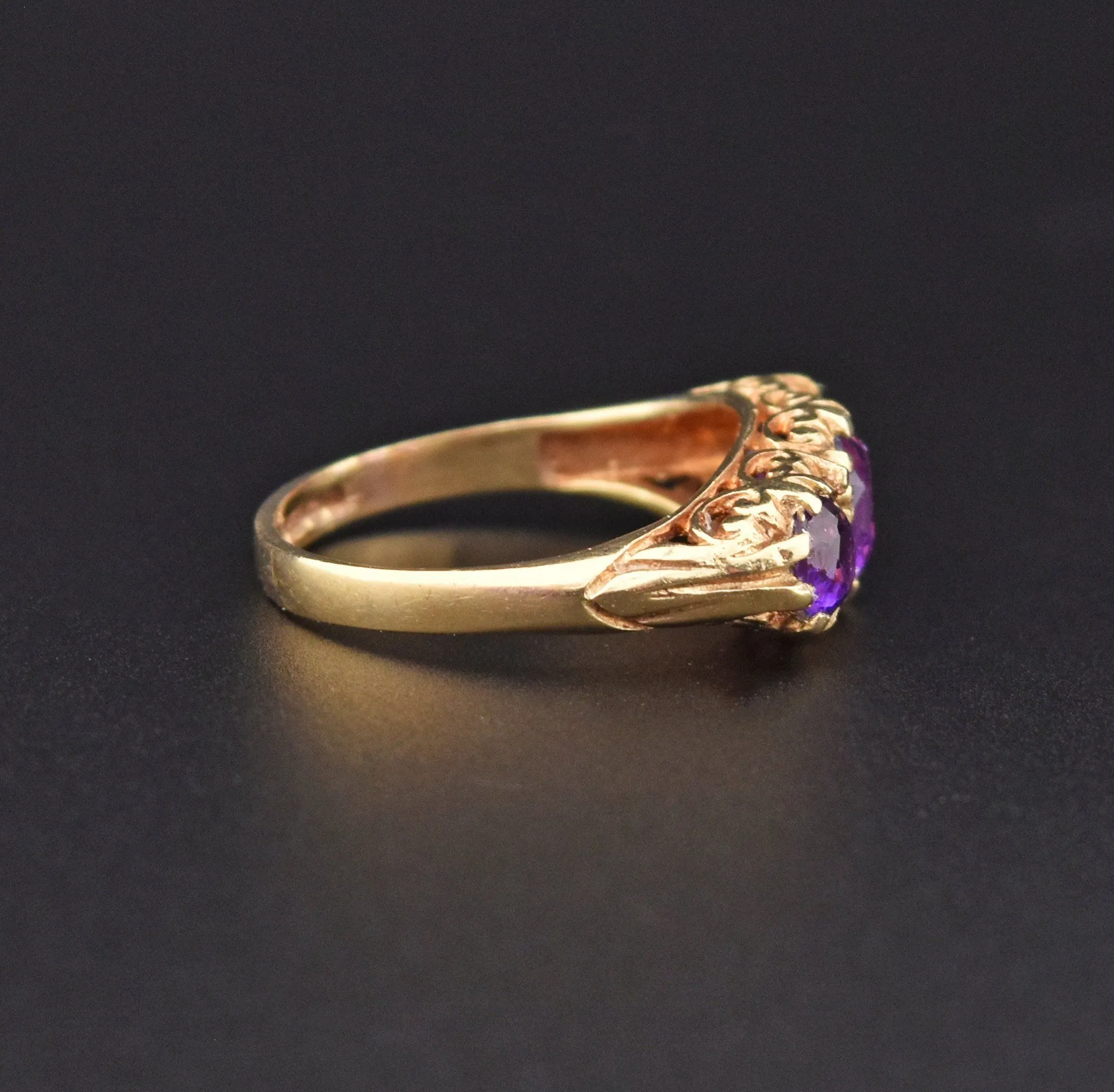 Amethyst Three Row Gold Half Hoop Eternity Ring