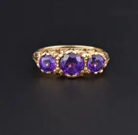 Amethyst Three Row Gold Half Hoop Eternity Ring