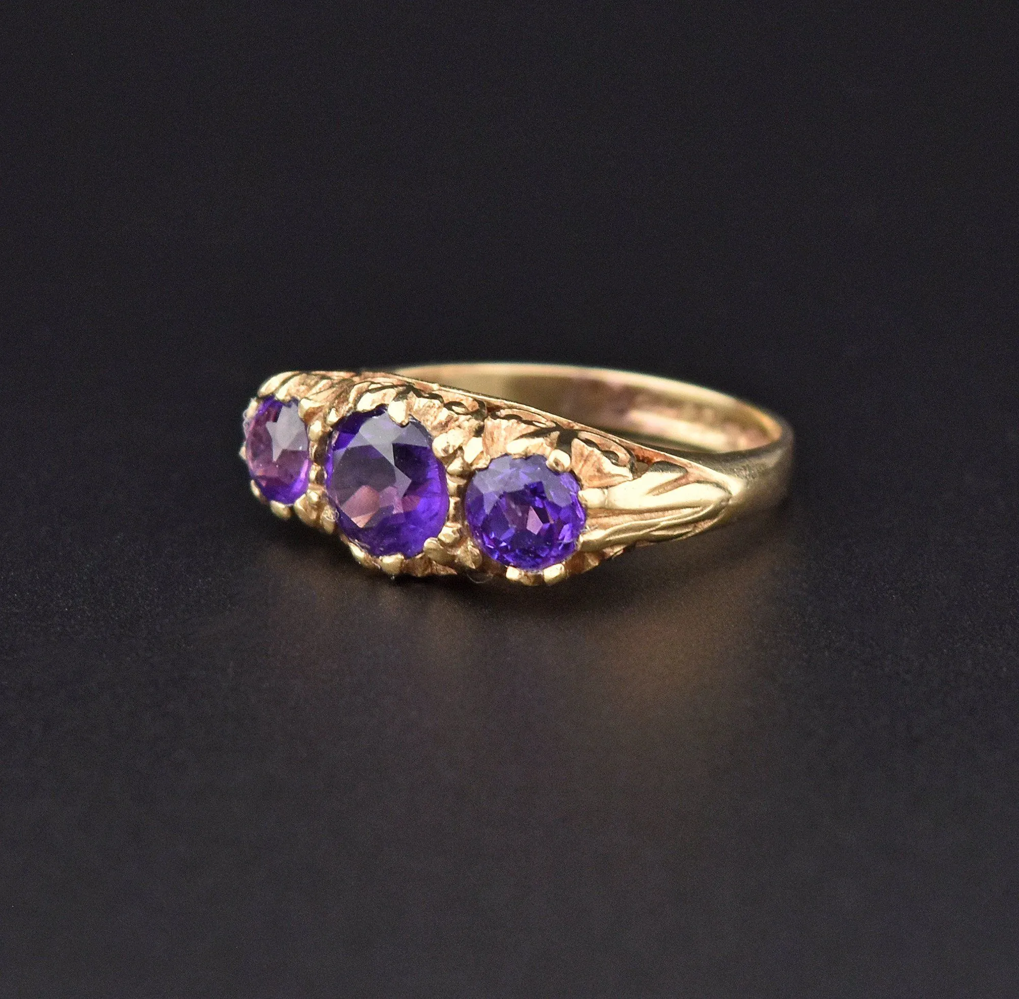 Amethyst Three Row Gold Half Hoop Eternity Ring