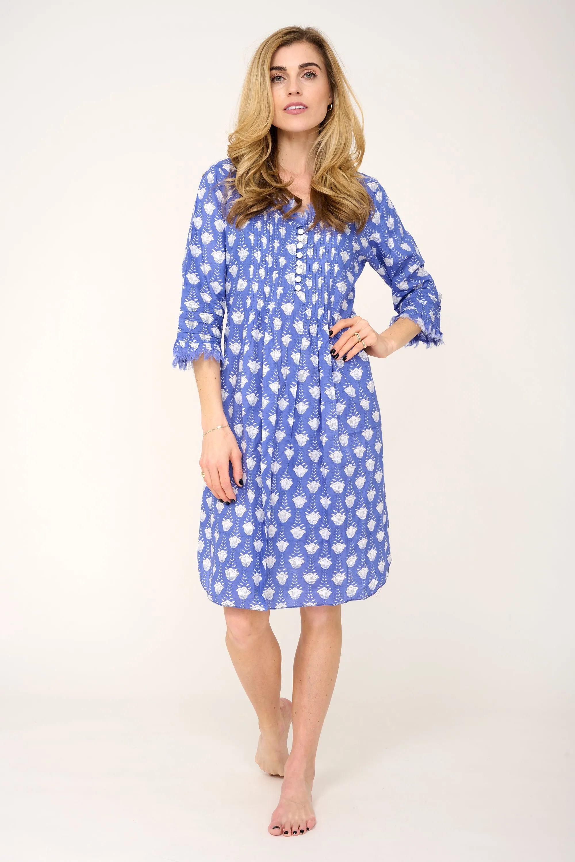 Annabel Cotton Tunic in Wedgewood Blue Flower