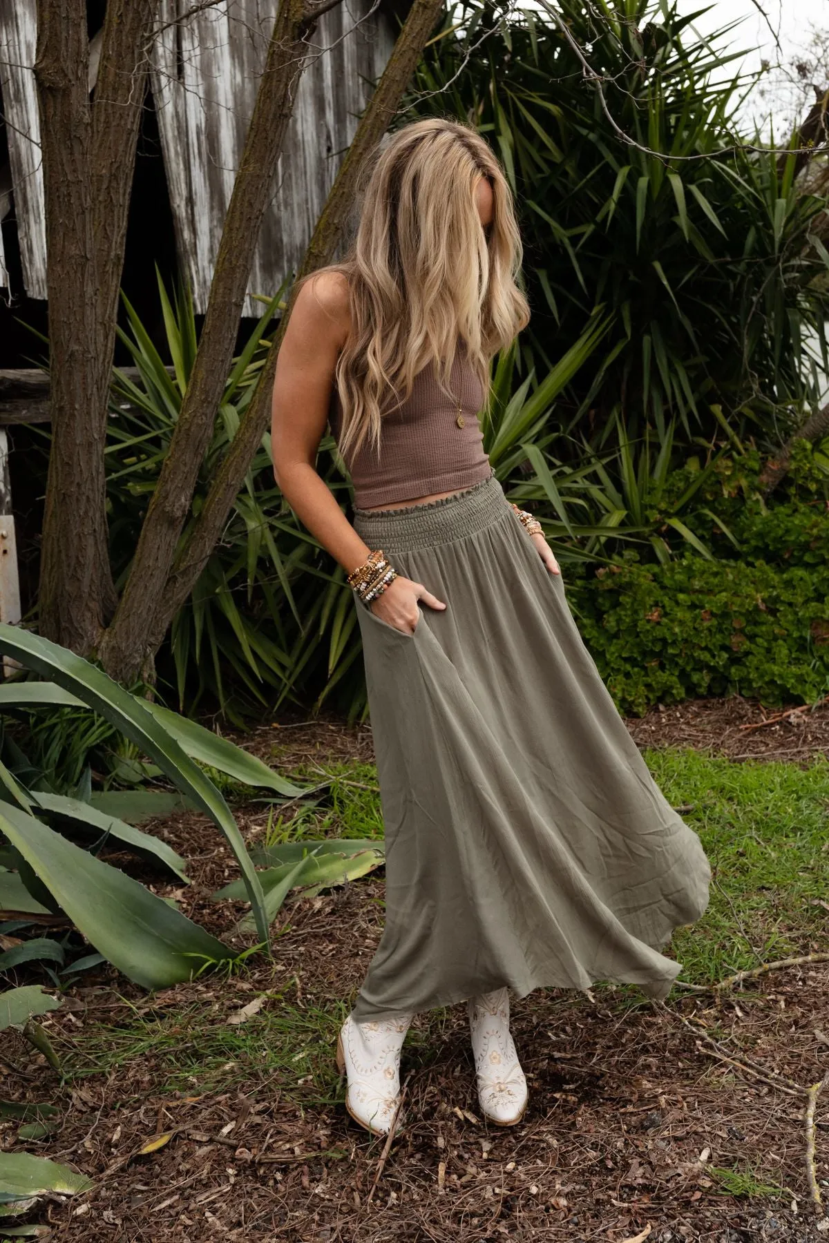 Anything Goes Maxi Skirt - Olive