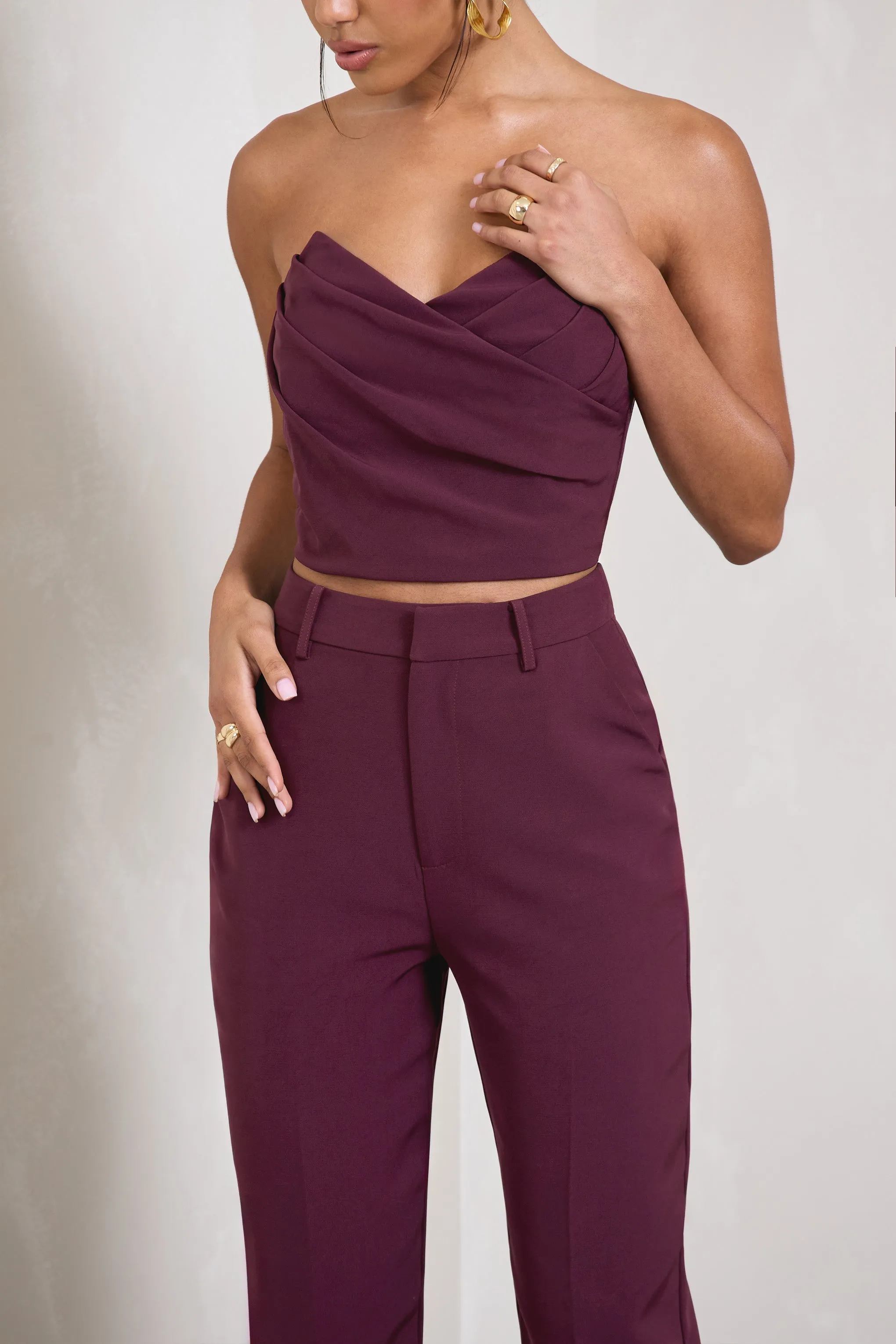 Arianna | Burgundy Bandeau Corset Crop Top