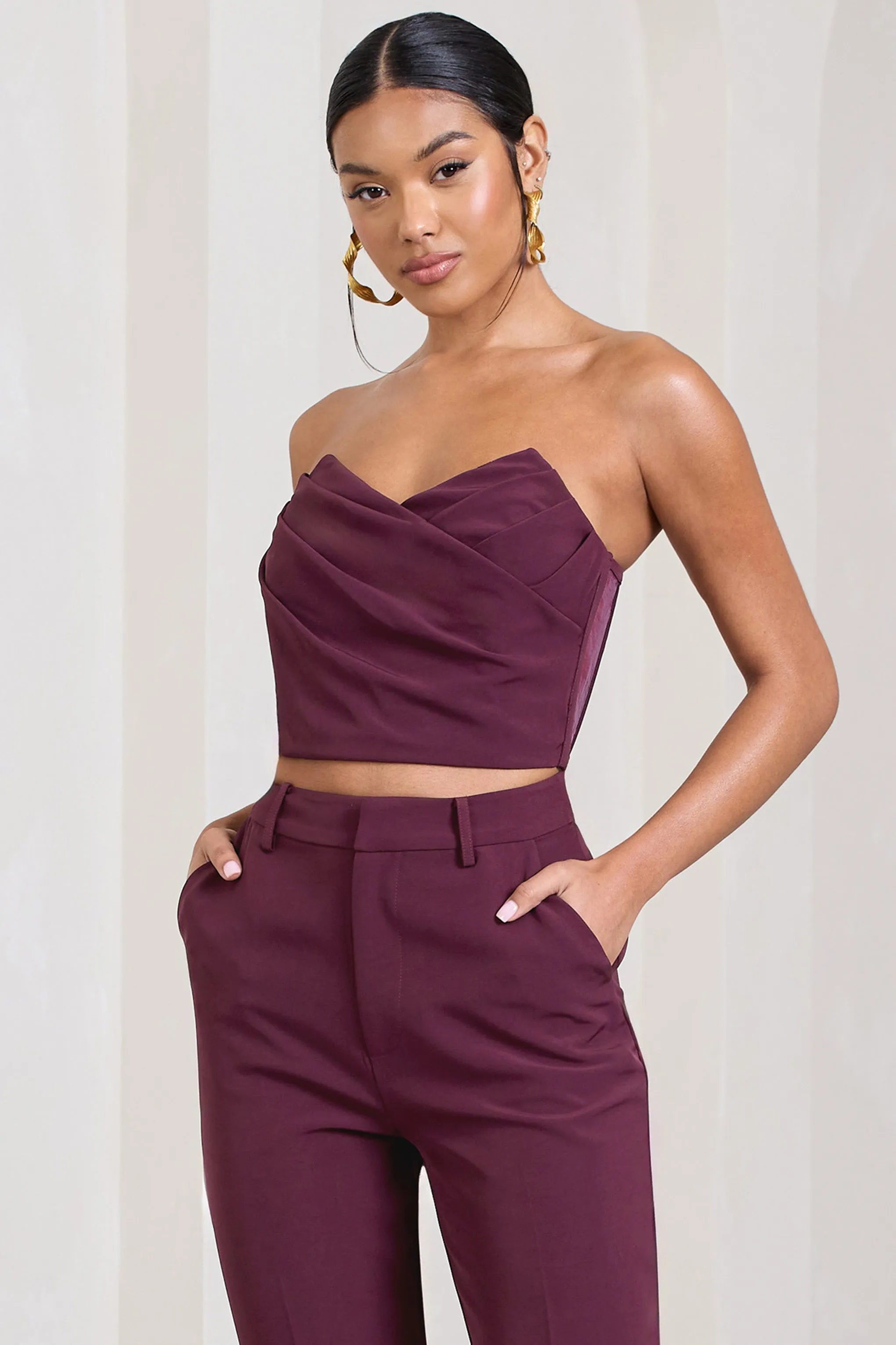 Arianna | Burgundy Bandeau Corset Crop Top