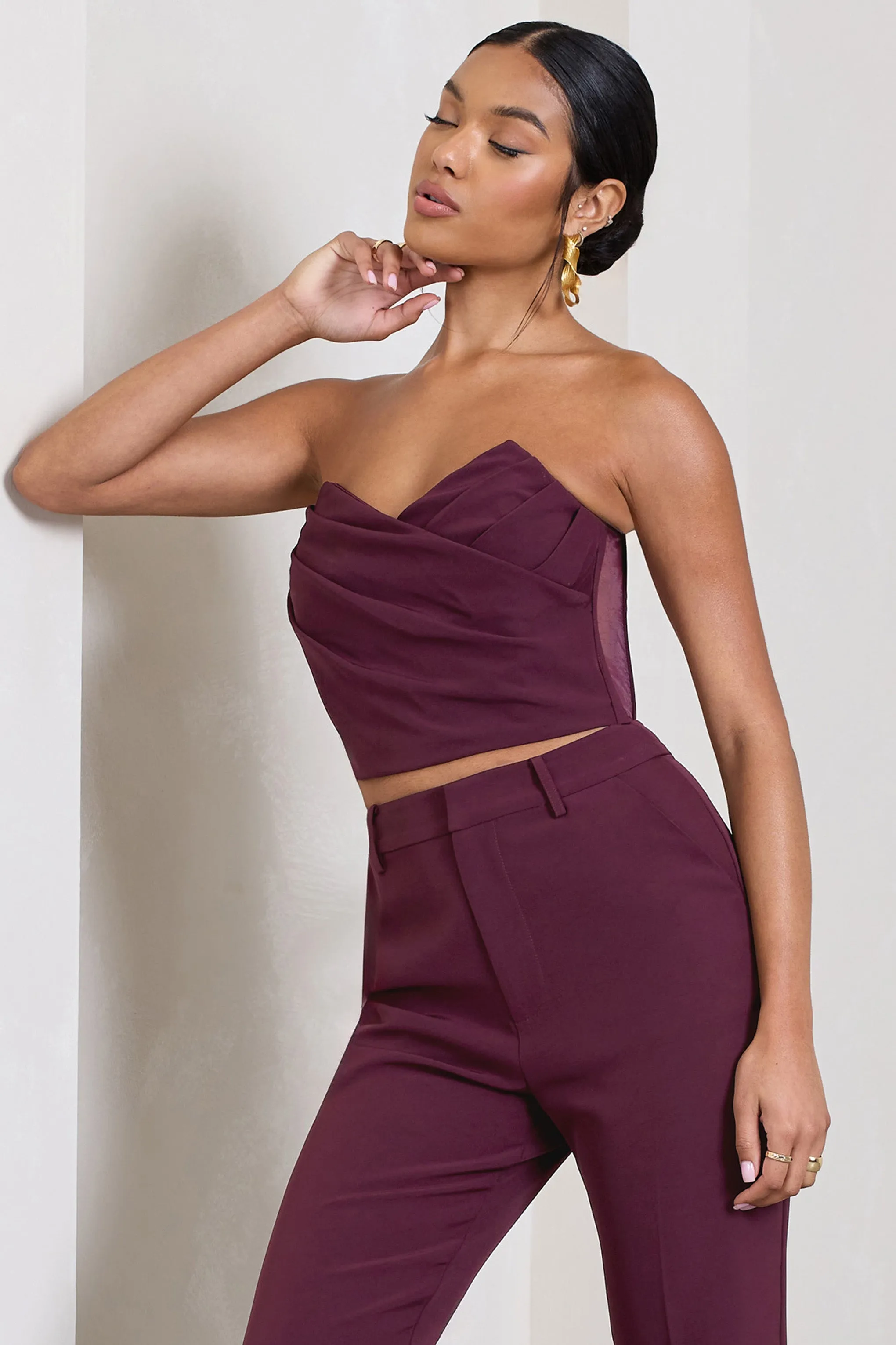 Arianna | Burgundy Bandeau Corset Crop Top