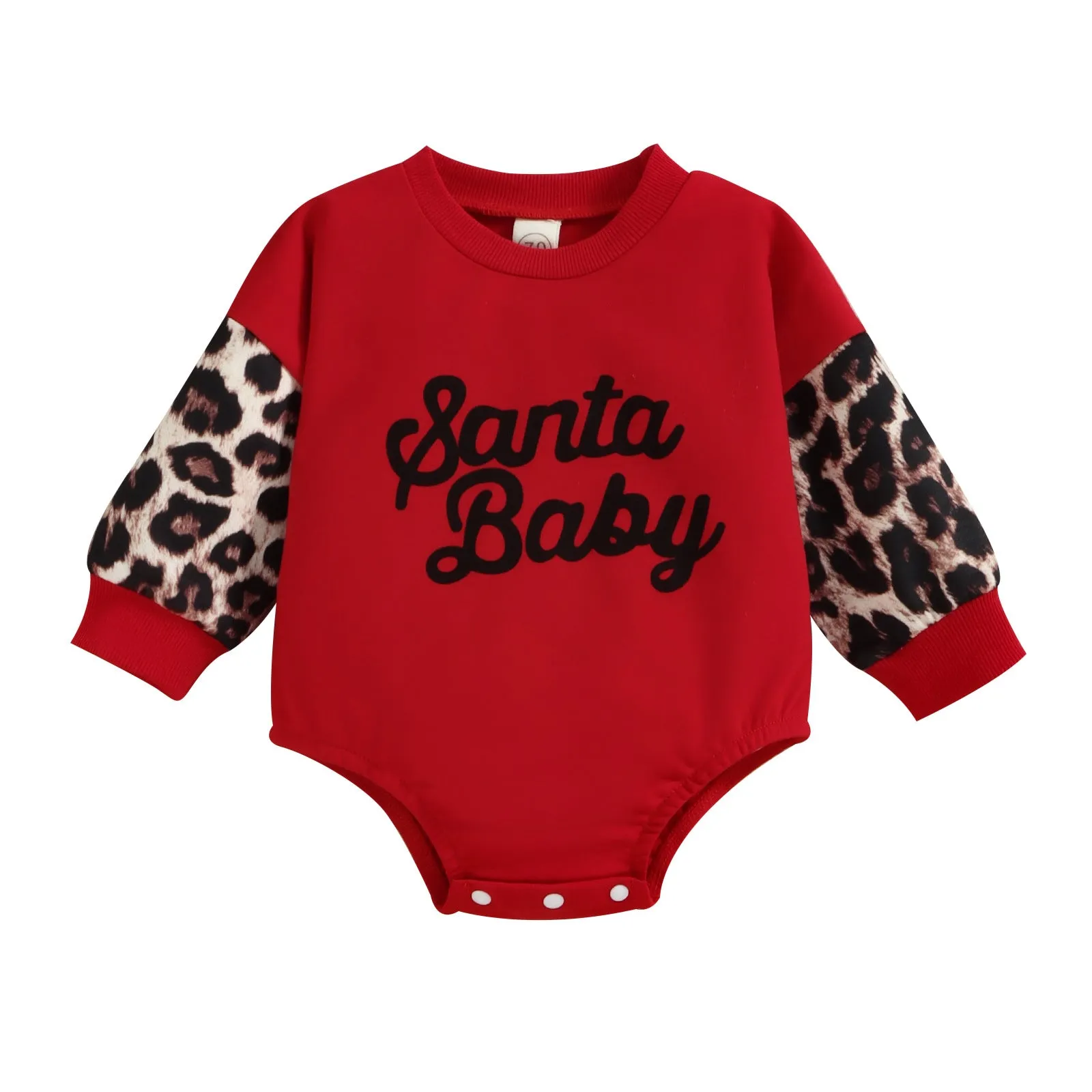 Baby Girls Solid Color Christmas Letters Stitching Leopard Print Onesie Crawl Suit