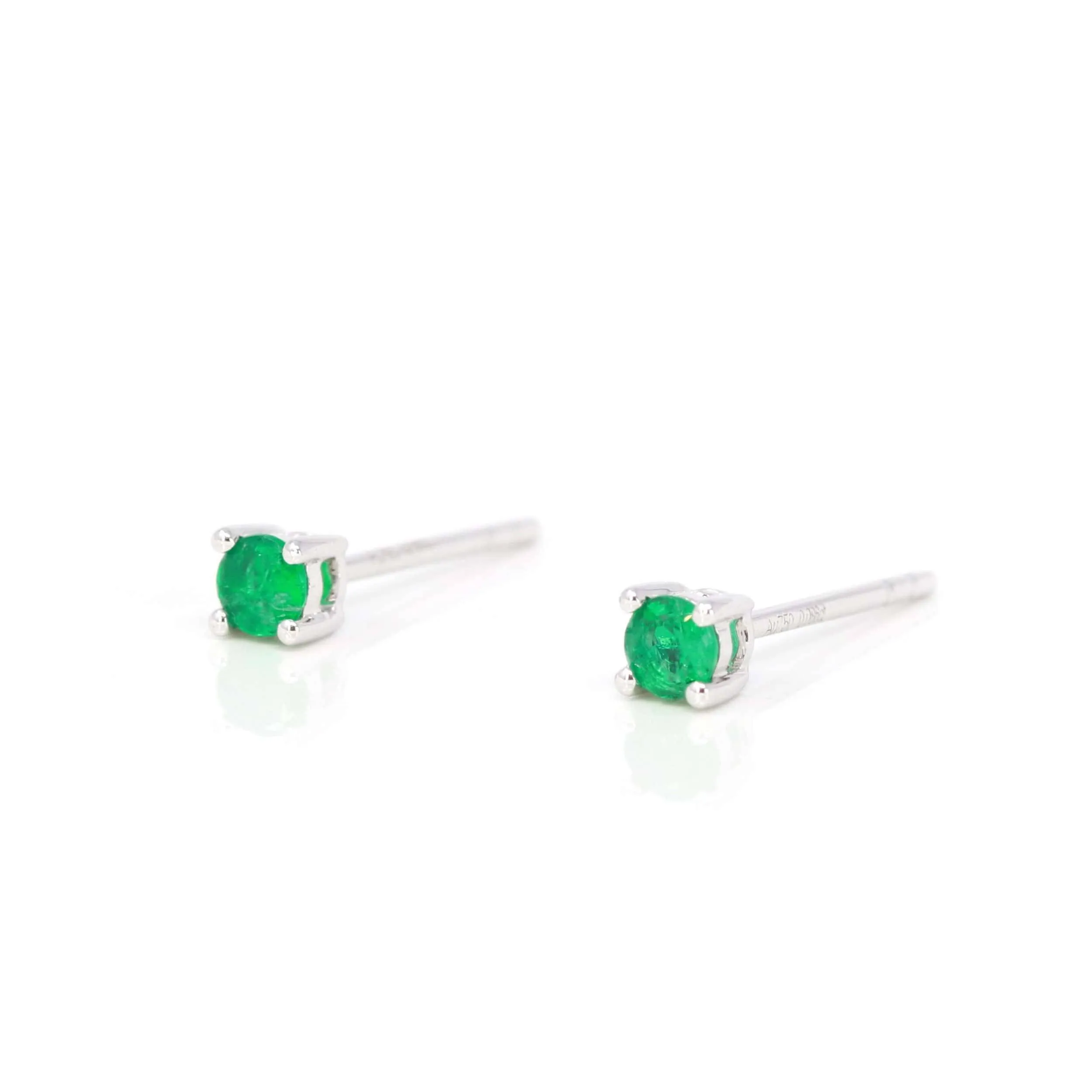 Baikalla? 14k White Gold Emerald Round 4 Prong Stud Earrings