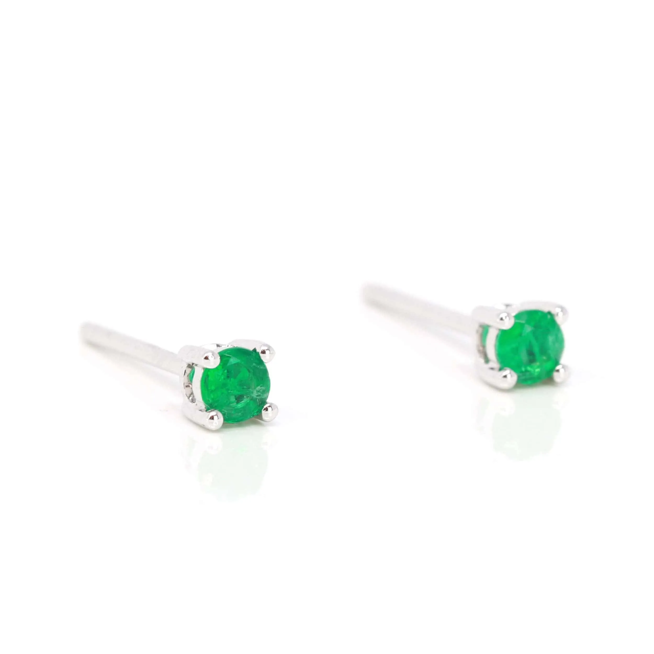 Baikalla? 14k White Gold Emerald Round 4 Prong Stud Earrings