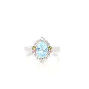 Baikalla? Sterling Silver Sky Blue Topaz Ring With Tourmaline