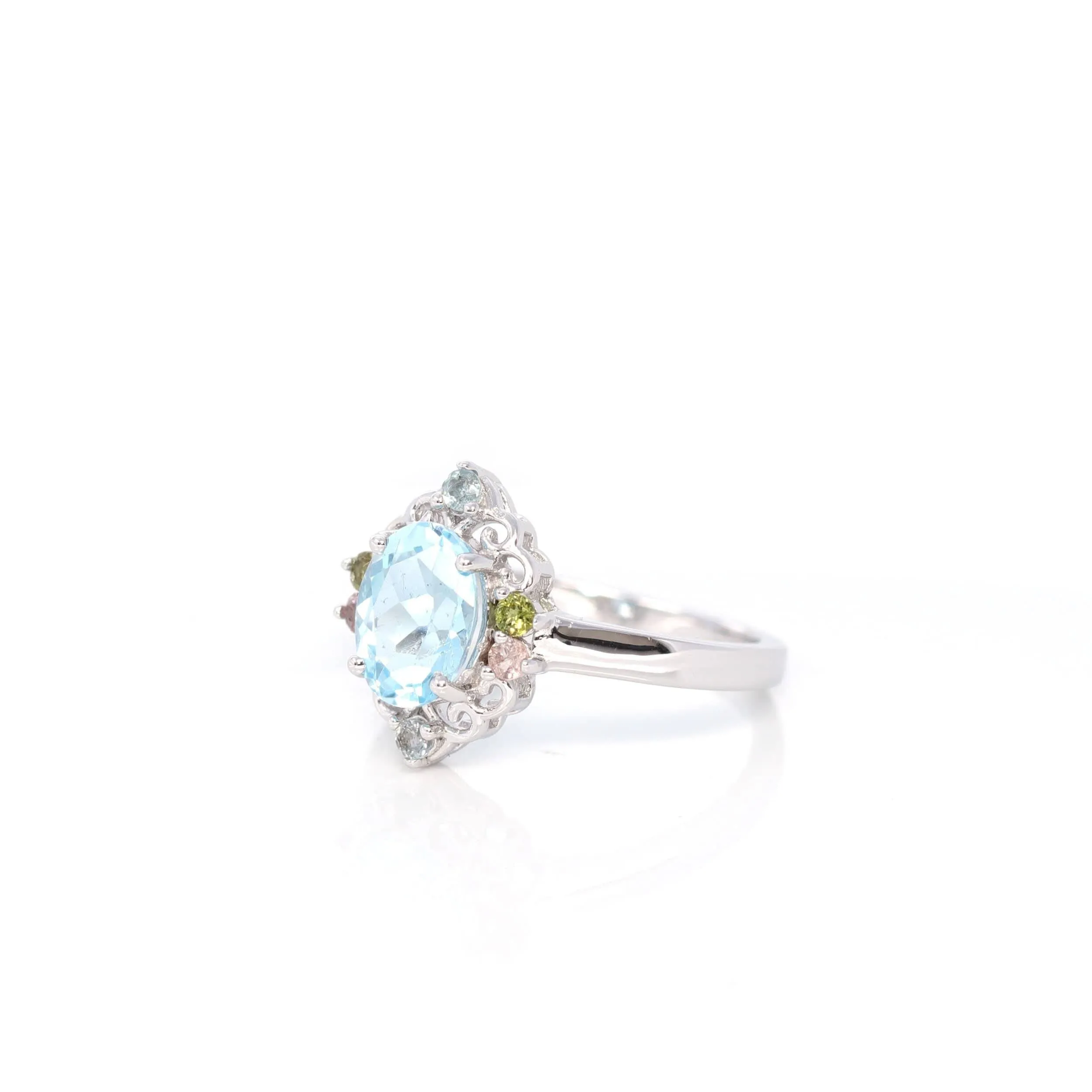 Baikalla? Sterling Silver Sky Blue Topaz Ring With Tourmaline