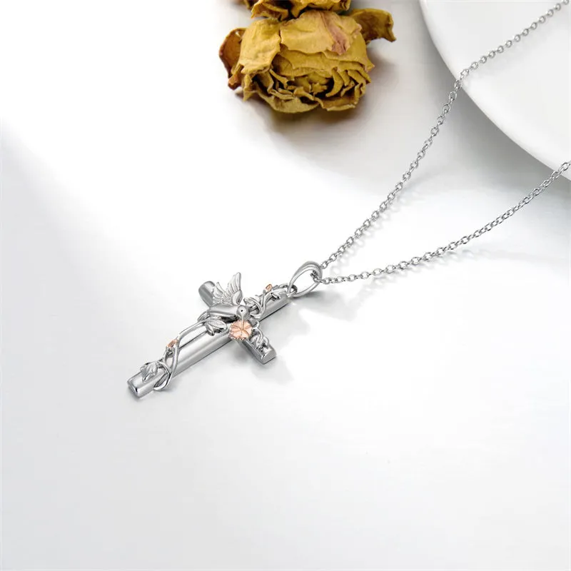 Bee/Hummingbird/Butterfly Necklace Cross Jewelry Gifts 925 Sterling Silver Cross Pendant Necklace for Her Women Girls