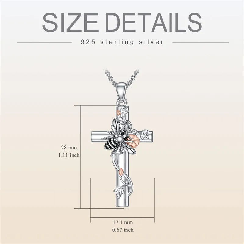 Bee/Hummingbird/Butterfly Necklace Cross Jewelry Gifts 925 Sterling Silver Cross Pendant Necklace for Her Women Girls